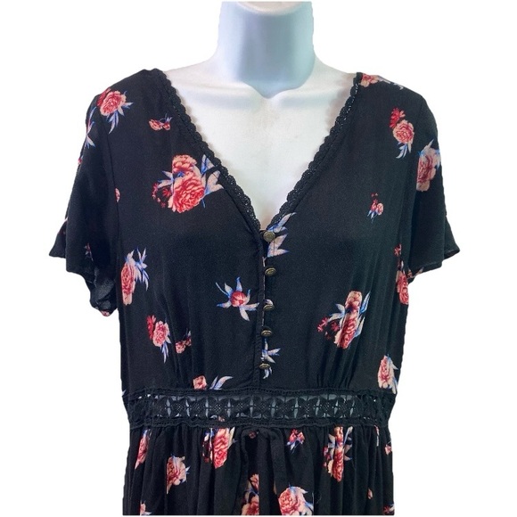 Xhilaration Womens Romper Skirted Black Floral Roses Boho Festival Whimsigoth L - Picture 4 of 14
